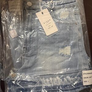 Risen Light Blue Distressed Denim Shorts - Women
